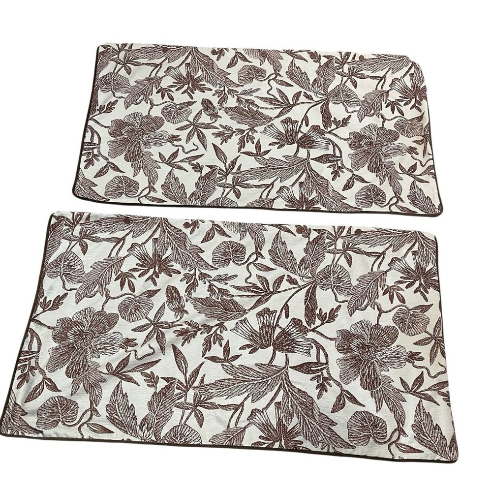 Set of Two Rose Tree Pillow Shams Brown Floral Tropical 36" X 20" Button Closure